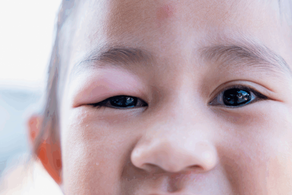 Young Asian girl with pink eye