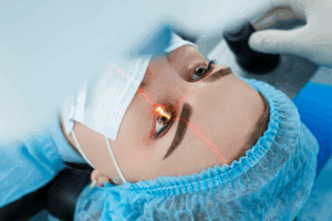 Woman getting refractive eye surgery