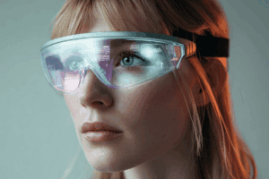Woman wearing smart glasses with artificial intelligence