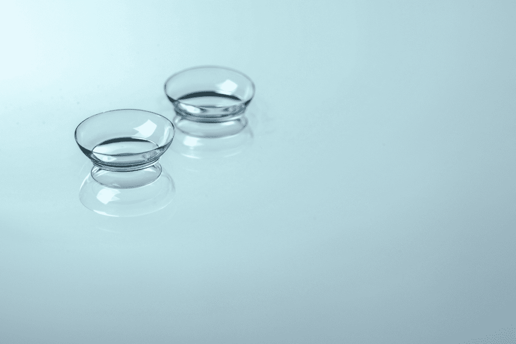 Pair of contact lenses on a blue table