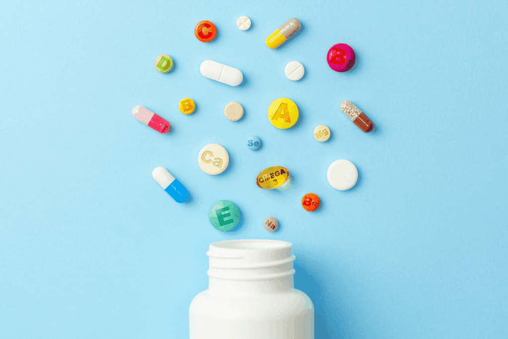 Bottle of different eye supplements