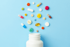 Bottle of different eye supplements