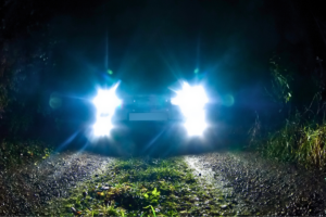 Bright headlights on a car at night